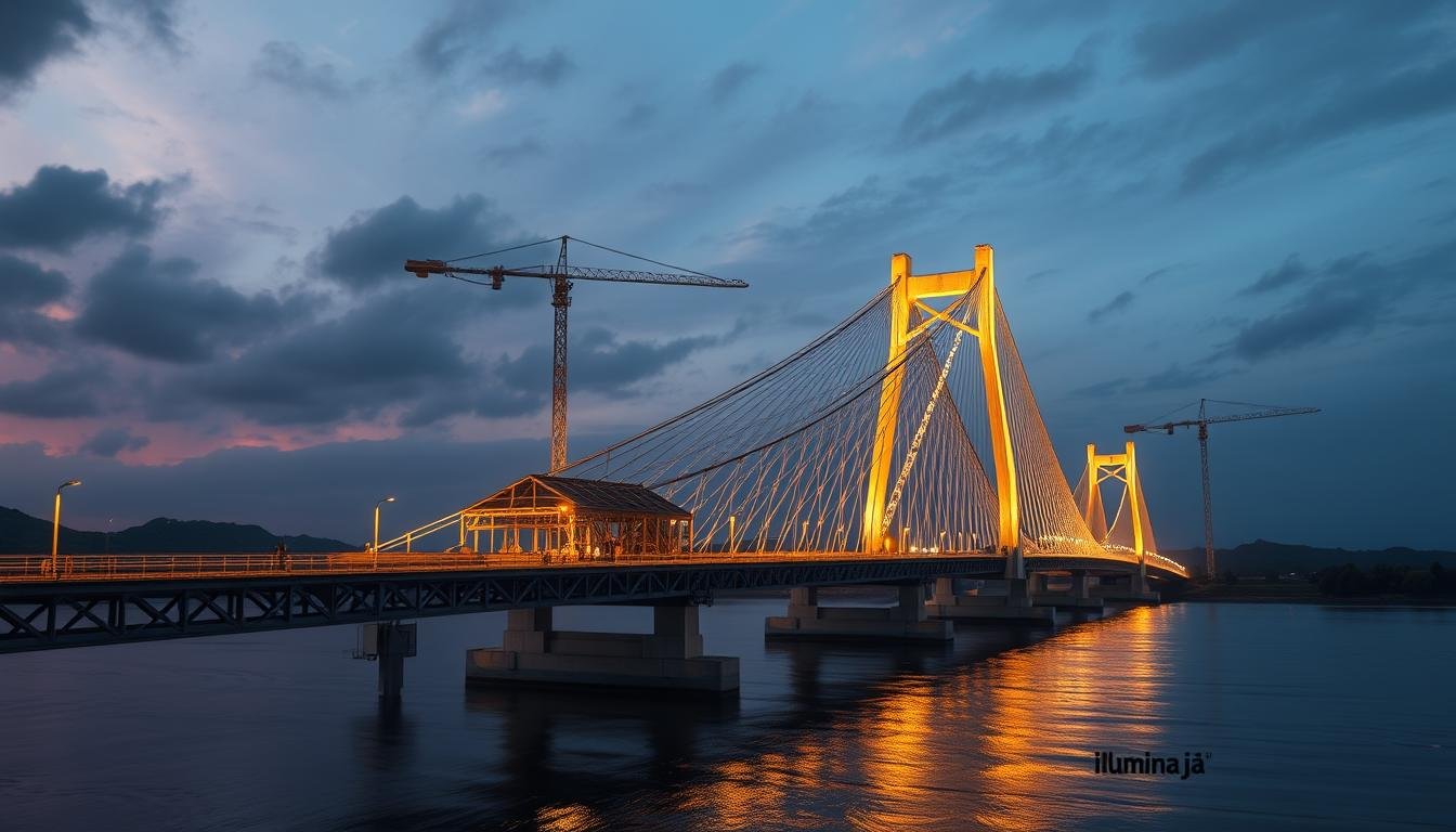 Iluminação móvel na construção da Ponte da Integração Brasil-Paraguai​